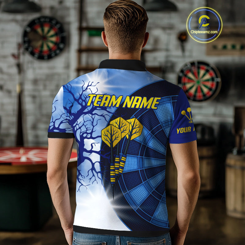 Blue Dartboard & Yellow Dart Arrows Men's Dart Shirt - Custom Name For Darts Jersey NYN0444