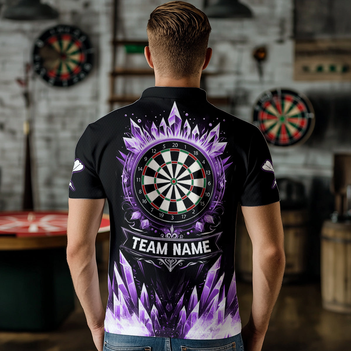 Personalized Purple Icy Dartboard Custom Darts Polo & Quarter Zip For Men, Team Dart Jersey Outfit TDM3671