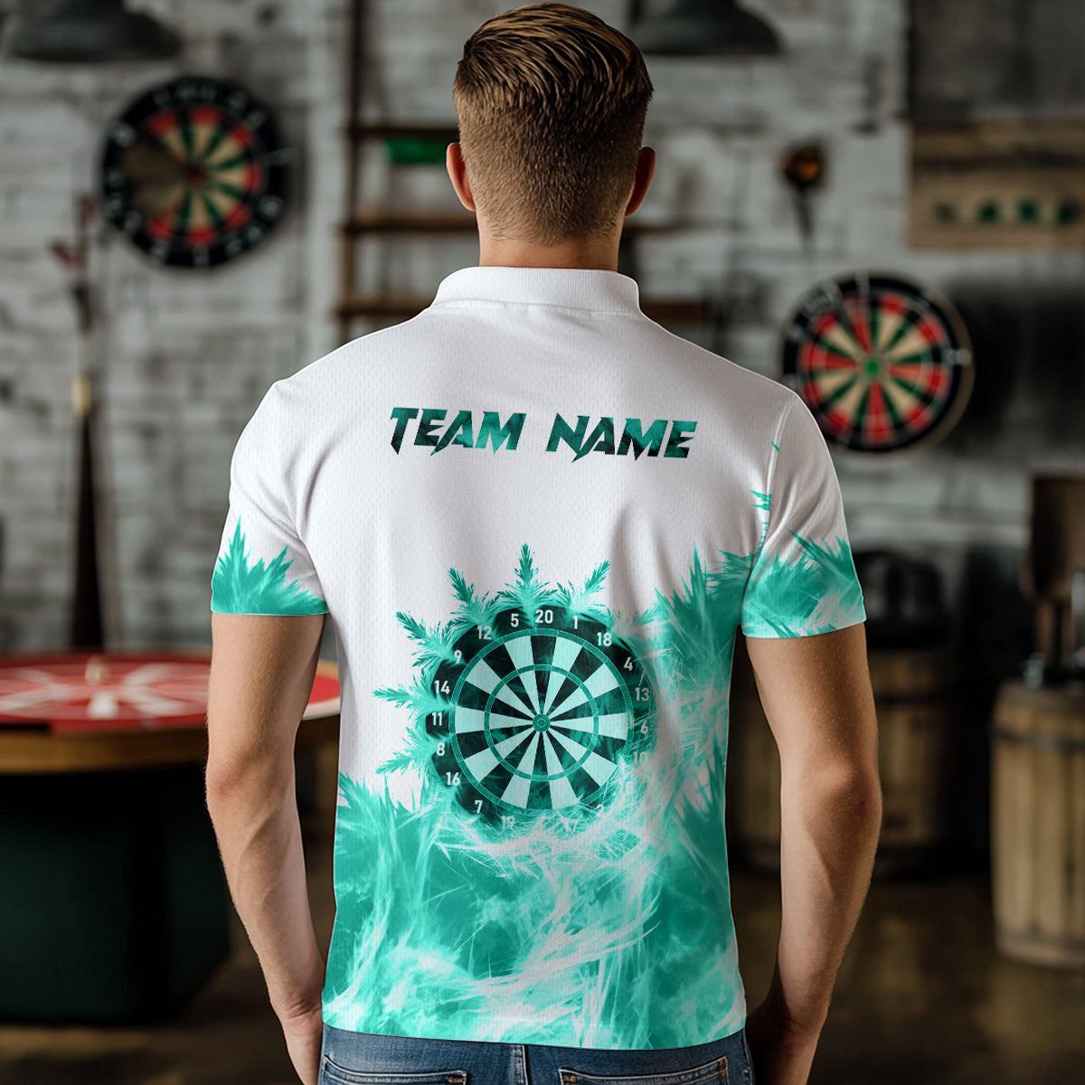 Icy Turquoise Light White Darts Polo & Quarter Zip Custom Dart Shirts For Men Team Darts Jerseys  TDM3682