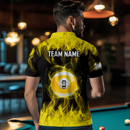 Personalized Yellow Flaming Billiard Jerseys 9 Ball Pool Billiard Shirts for Men Team Polo & 1/4 Zip Shirt NNT32