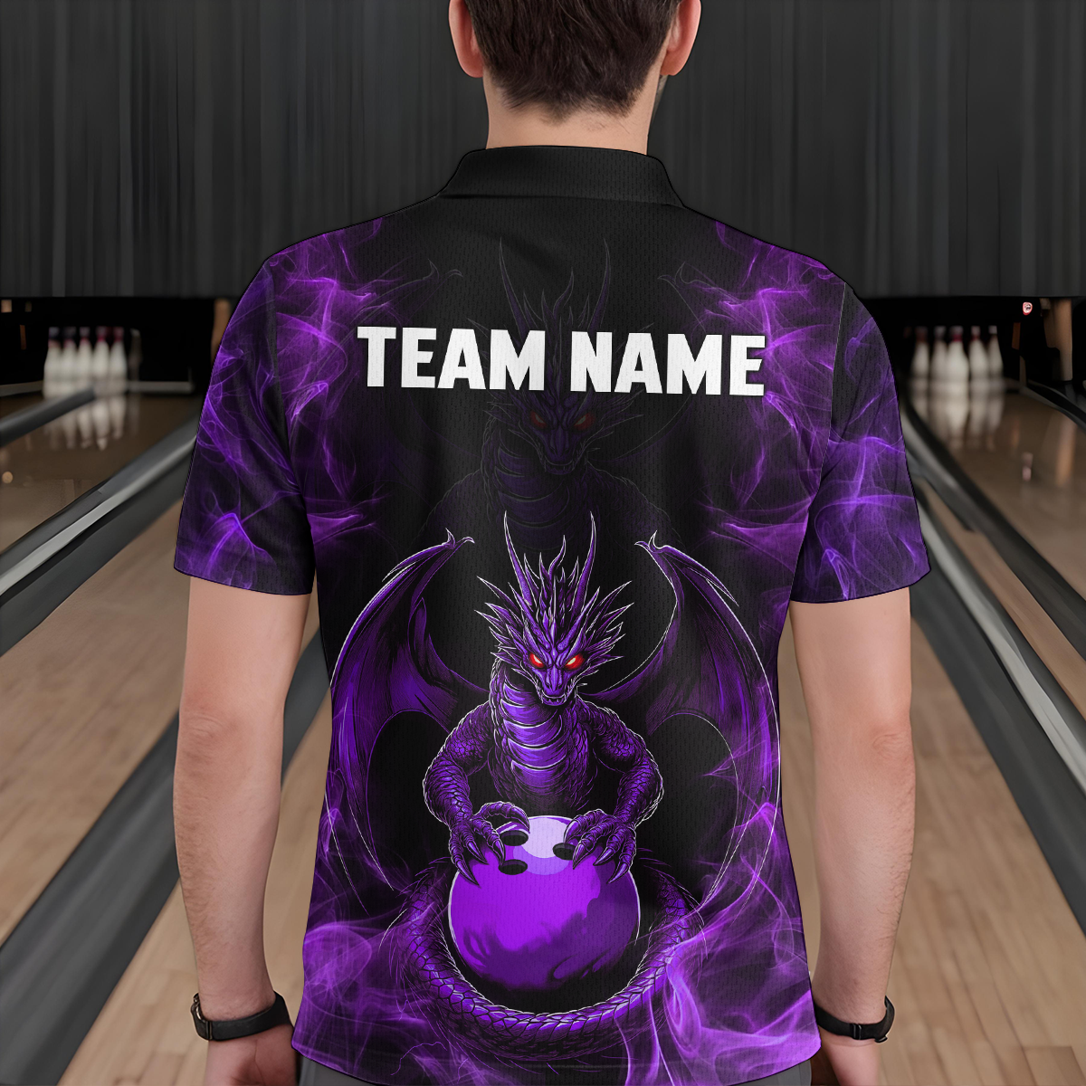 Purple Dragon Custom Name Bowling Shirts For Men, Bowling Team Jersey Polo & Quarter-Zip Shirt HNT39