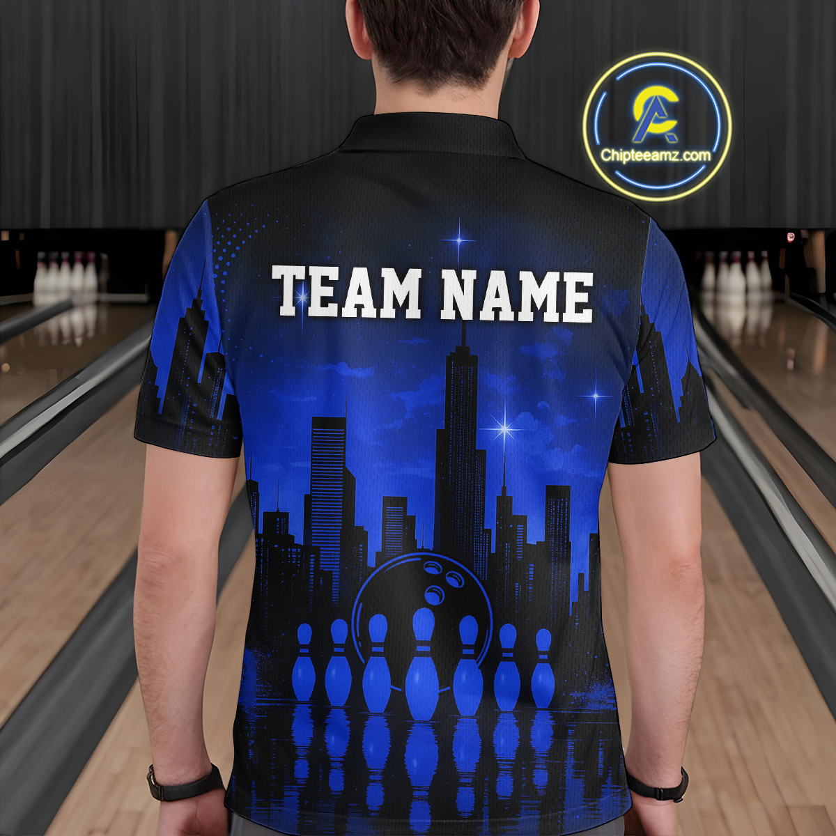 Blue Bowling Custom Men Bowling Shirt Polo & Quarter-Zip Bowling Team Jerseys HNT66