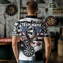 Load image into Gallery viewer, Custom Dart Shirt For Men, Grunge Eagle American Flag Black White Polo, 1/4 Zip Darts Jersey TDM3877