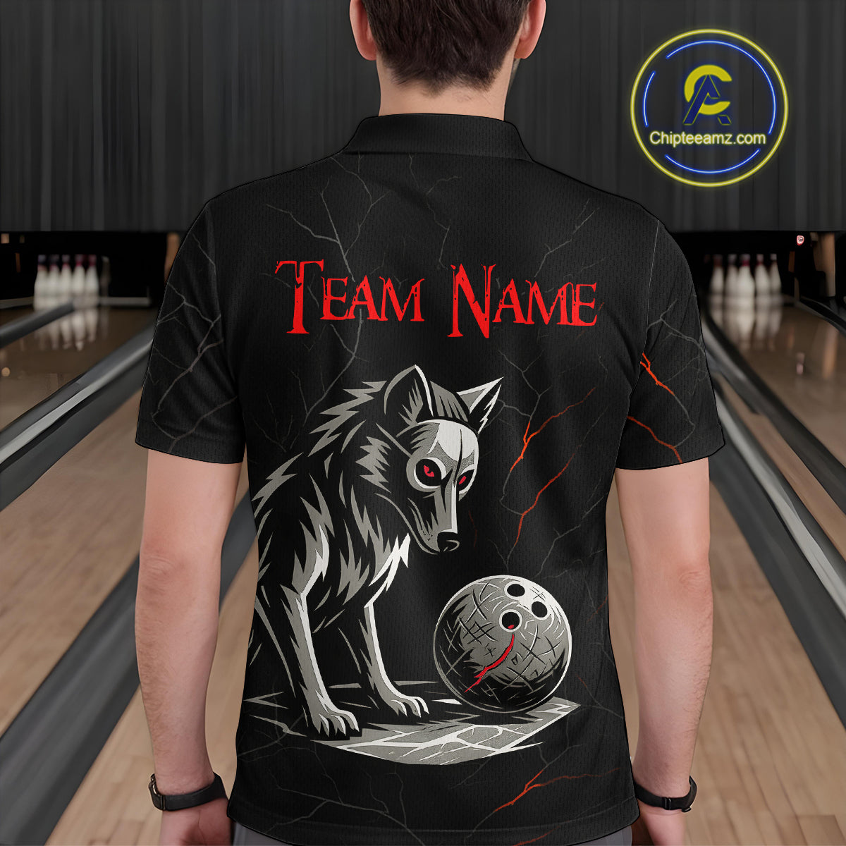 Wolf Bowling Shirt for Men Custom Bowling Team Jersey Black Polo & Quarter-Zip Bowling Unisex QZT700