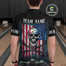 Load image into Gallery viewer, US Flag Skull Bowling Custom Men Bowling Shirt Polo &amp; Quarter-Zip Bowling Team Shirts HNT74