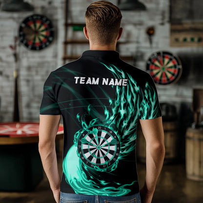 Turquoise Fire Flame Dartboard Darts Polo & Quarter Zip Custom Dart Shirts For Men Dart Jerseys TDM3739