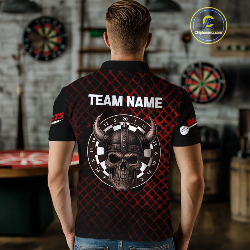 Red Splatter Skull Personalized Viking Men's Dart Shirt - Custom Name For Players NYN0436