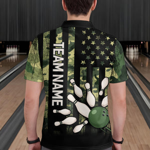 Personalized Camouflage Bowling Shirt for Men Women American Flag Polo Bowling Team Jersey QZT678