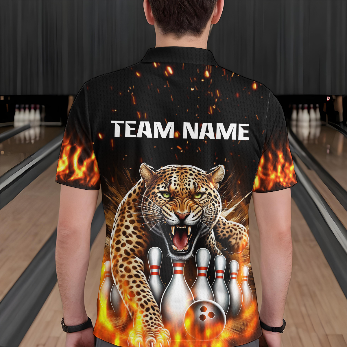 Custom Bowling Shirts Cheetah Bowling Polo Flames Bowling Shirt for Men QZT452