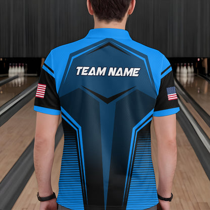 Custom Blue Bowling Jersey for Men Bowling Team Shirts Bowling Uniform Polo & 1/4 Zip HNT158