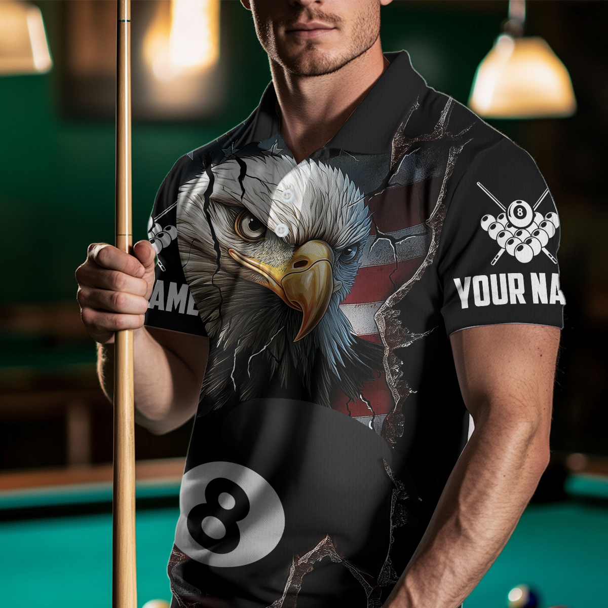Eagle Billiard Shirt American Flag Billiard Jersey for Men Polo & 1/4 Zip Shirt Team NNT02