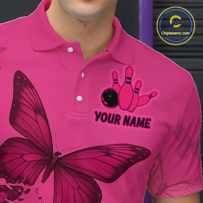 Pink Butterflies Bowling Shirts for Women Men Team Custom Bowling Polo and 1/4 Zip MBL121