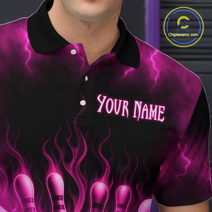 Custom Pink Flame Bowling Shirts for Women Men Team Bowling Polo and Quarter Zip MBL132