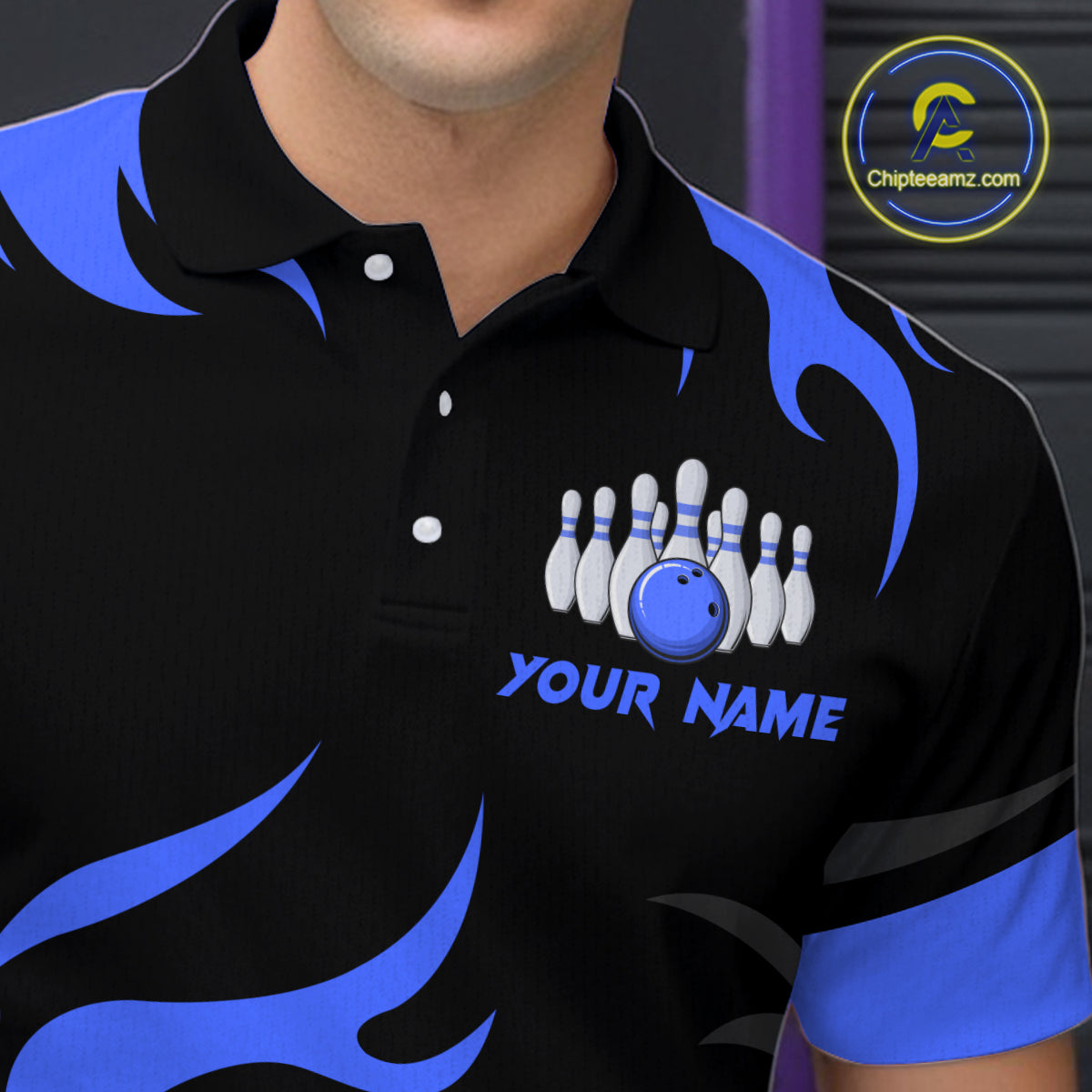 Black and Blue Flame Bowling shirts for Men Custom team bowling jerseys, mens bowling apparel NQS10267