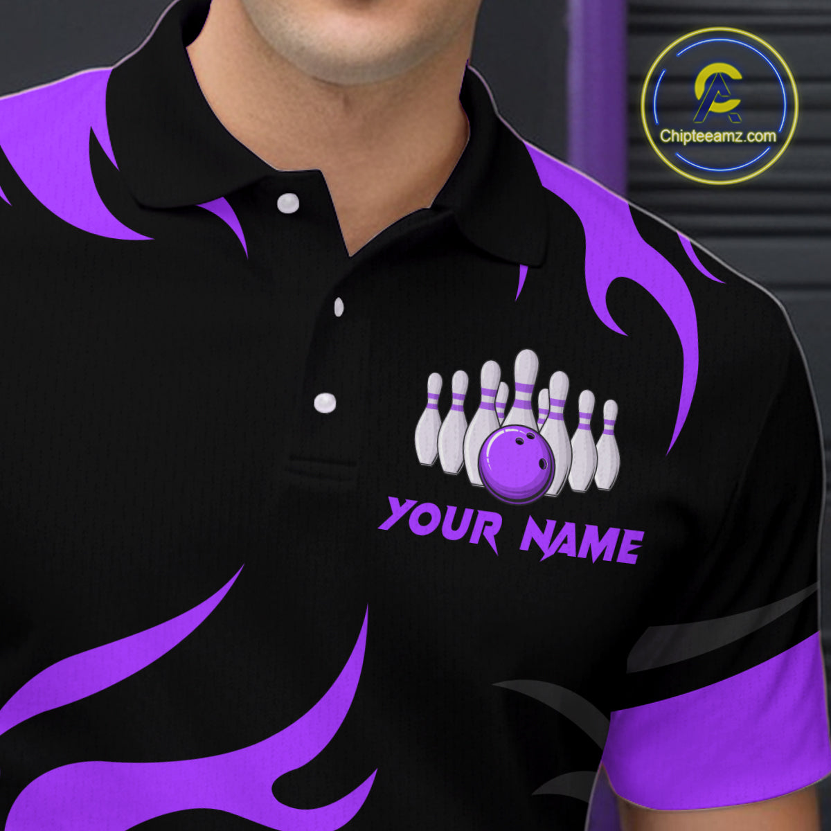 Black and Purple Flame Bowling shirts for Men Custom team bowling jerseys, mens bowling apparel NQS10269