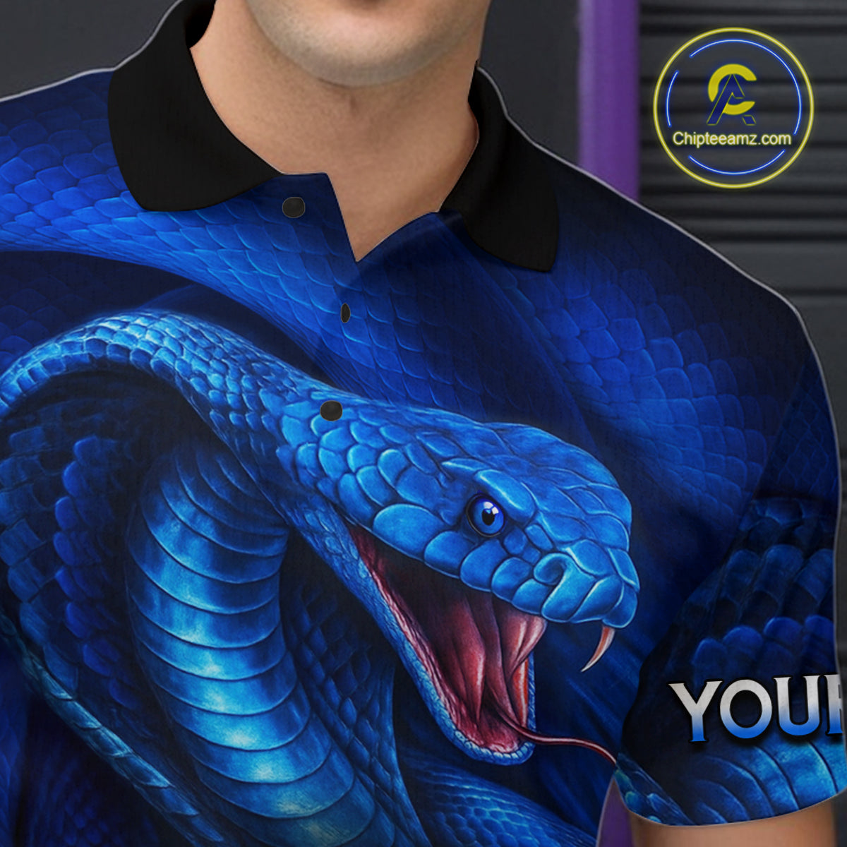 Custom 3D Blue Cobra Snake Bowling Team Shirt Bowling Jersey Outfit for Men Polo & Quarter-Zip QZT723