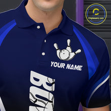 Load image into Gallery viewer, Custom Blue Bowling Shirt for Men Women Team Bowling Jerseys Polo 1/4 Zip MBL106