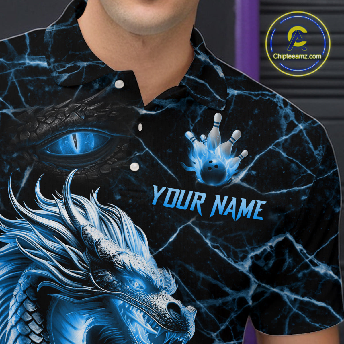 Ice Dragon Bowling Shirt Custom Bowling Team League Polo Bowling Jersey Bowlers Gift QZT692
