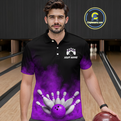 Purple Smoke Bowling Shirts for Men Women Team Personalized Bowling Polo and Quarter Zip MBL130