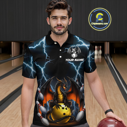 Dragon Thunder Bowling Custom Men Bowling Shirt Polo & Quarter-Zip Bowling Team Jerseys HNT55