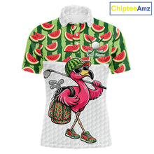 Load image into Gallery viewer, Golfing Flamingo Mens Funny Golf Polo Shirt Custom Green Pattern Watermelon Golf Ball Clothes Shirts NHT740