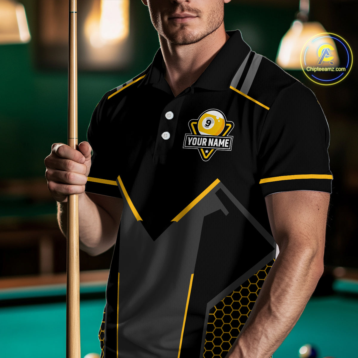 Personalized Yellow Black 9 Ball Billiard Shirt For Men, 9 Ball Pool Team Jersey Polo & 1/4 Zip TDM4476
