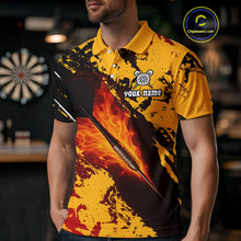 Load image into Gallery viewer, Men's Custom Darts Shirt With Flame Dart Arrows And Black-Yellow Grunge Pattern NYN0290