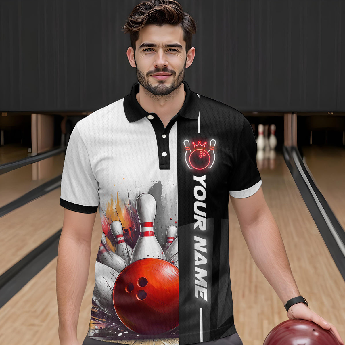 Custom Bowling Jersey for Men Bowling Gifts for Men Bowling Team Shirts with Name Polo & 1/4 Zip HNT25