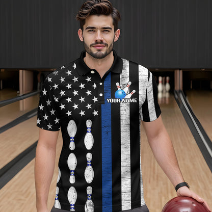 Custom Blue Bowling Shirts for Men Women Team Patriotic Bowling Polo & 1/4 Zip Shirt MBL39