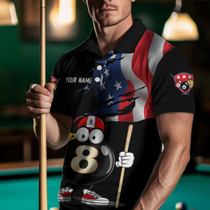 US Flag Funny 8 Ball Billiard Jersey Men Billiard Shirt for Men Team Polo & 1/4 Zip NNT12