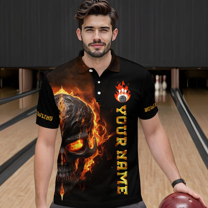Skull Bowling Shirt For Men Flame Bowling Team League Jersey Custom Bowling Polo Shirt BDT333
