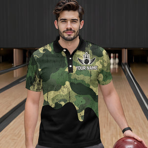 Personalized Camouflage Bowling Shirt for Men Women American Flag Polo Bowling Team Jersey QZT678