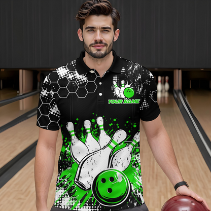 Green Watercolor Bowling Shirts Men Women Team Custom Bowling Polo & 1/4 Zip Shirt MBL60