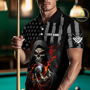 US Flag Skull Billiard Team Jersey for Men Billiard Shirt Polo & 1/4 Zip NNT40