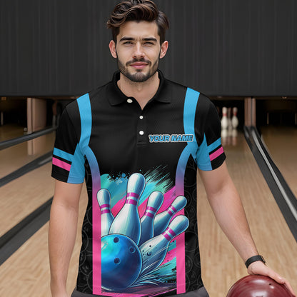 Pink&Blue Bowling Shirt for Men Women Team Bowling Jersey Bowling Polo & 1/4 Zip MBL57