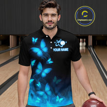 Load image into Gallery viewer, Blue Butterflies Bowling Shirts Women Men Team Custom Bowling Jerseys for Bowlers MBL138
