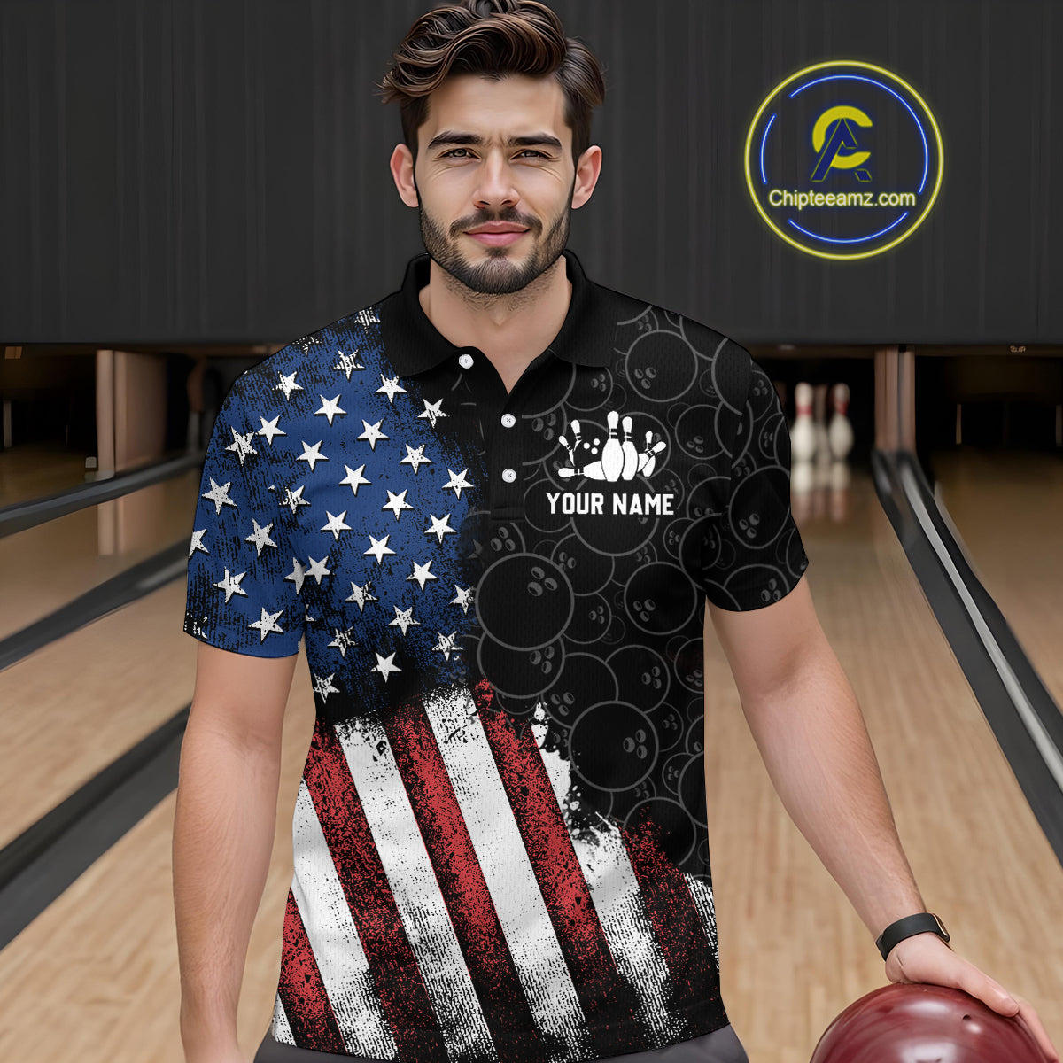 Personalized American Bowling Shirt Polo Bowling Jersey Patriotic Bowling Outfit QZT684