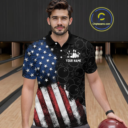 Personalized American Bowling Shirt Polo Bowling Jersey Patriotic Bowling Outfit QZT684