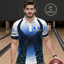 Load image into Gallery viewer, White and Blue Bowling Shirts for Men Women Team Custom Bowling Polo &amp; Quarter Zip MBL105