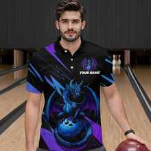 Load image into Gallery viewer, Teal And Purple Dragon Bowling Shirt Custom Name Bowling Jersey Team Bowling Polo Shirts QZT674