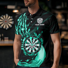 Load image into Gallery viewer, Turquoise Fire Flame Dartboard Darts Polo &amp; Quarter Zip Custom Dart Shirts For Men Dart Jerseys TDM3739