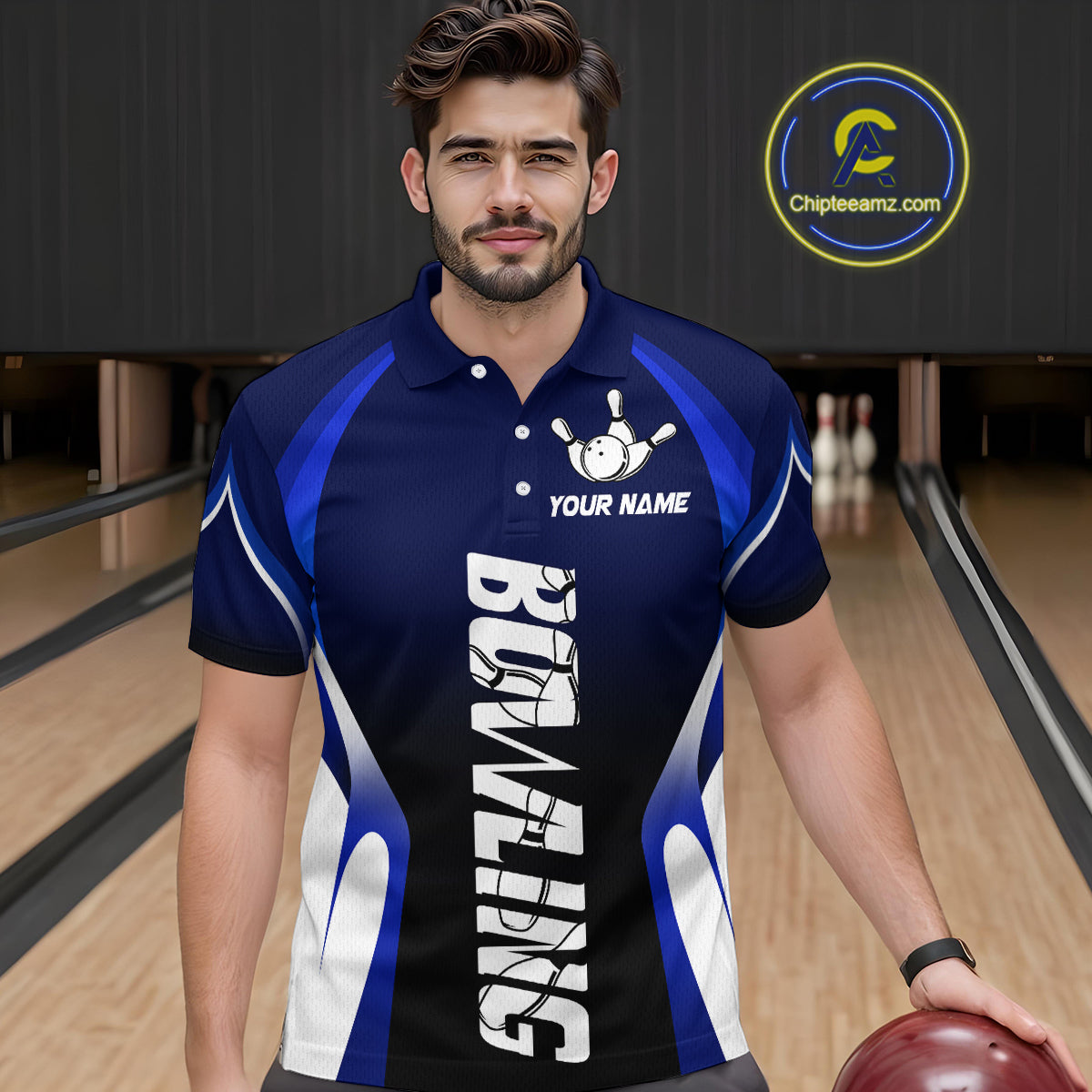 Custom Blue Bowling Shirt for Men Women Team Bowling Jerseys Polo 1/4 Zip MBL106