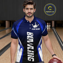 Load image into Gallery viewer, Custom Blue Bowling Shirt for Men Women Team Bowling Jerseys Polo 1/4 Zip MBL106