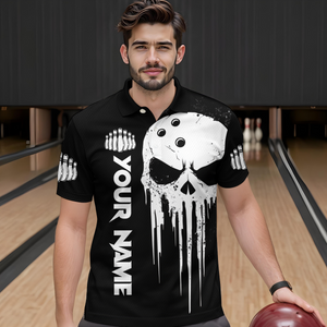 Black Skull Bowling Jersey Men Custom Bowling Team Shirts Bowling Men Polo Shirt CP31