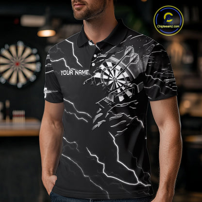 Custom Men's Dart Shirt – Black & White Lightning Cobra Design – Personalized Dart Team Jersey TDM3882