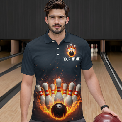 Custom Flaming Bowling Shirt for Men Women Fire Bowling Polo Shirts & Quarter Zip MBL83