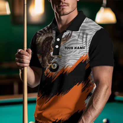Funny Eagle Personalized Orange Camo Billiard 8 Ball Team Shirts For Men Billiard League Polo & 1/4 Zip Shirt NNT28