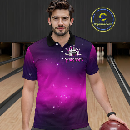 Purple Galaxy Bowling Shirts for Men Women Custom Team Bowling Jersey for Bowlers MBL125