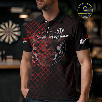 Red Splatter Skull Personalized Viking Men's Dart Shirt - Custom Name For Players NYN0436