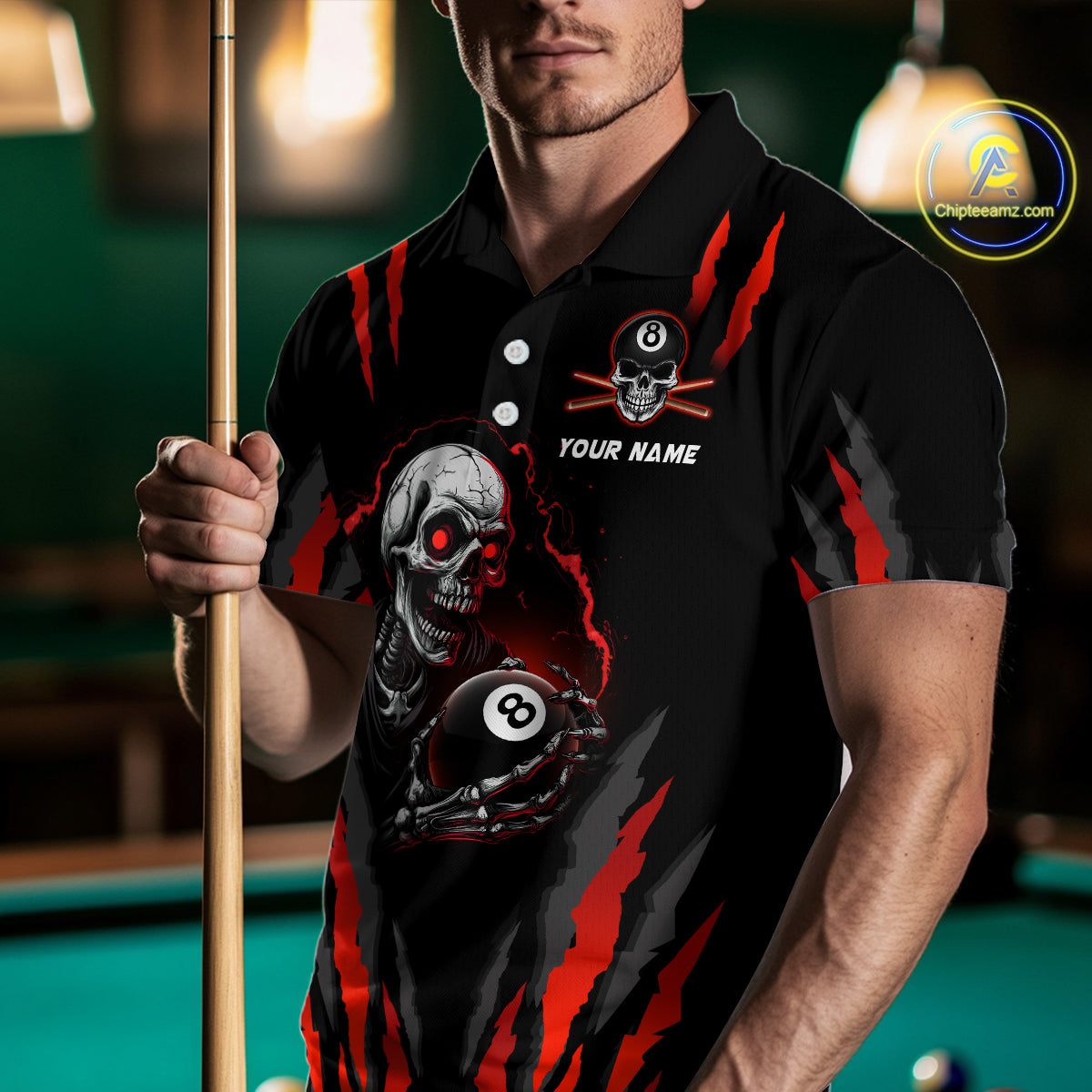 Personalized Skull Billiard Team Jerseys Billiard Shirts for Men Polo & 1/4 Zip Shirts NNT43